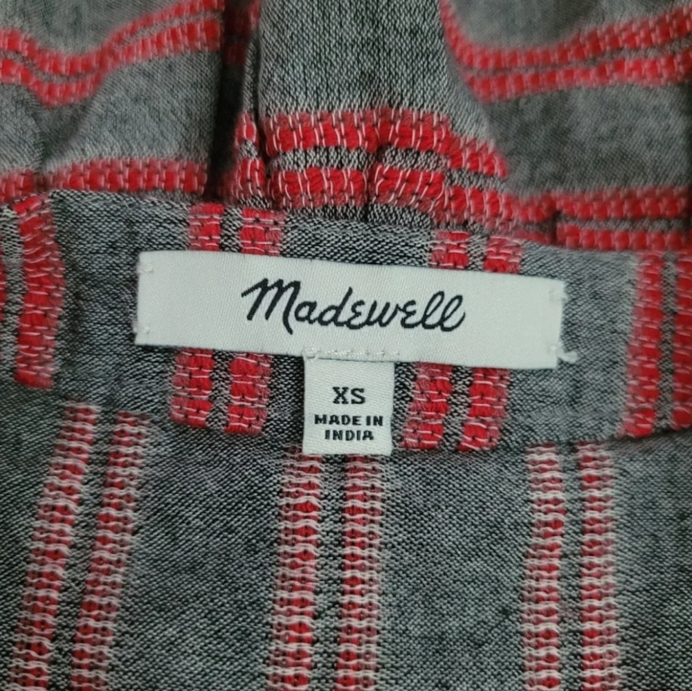 Madewell Balloon Puff Sleeve Peplum Blouse Gray Red Stripe XS